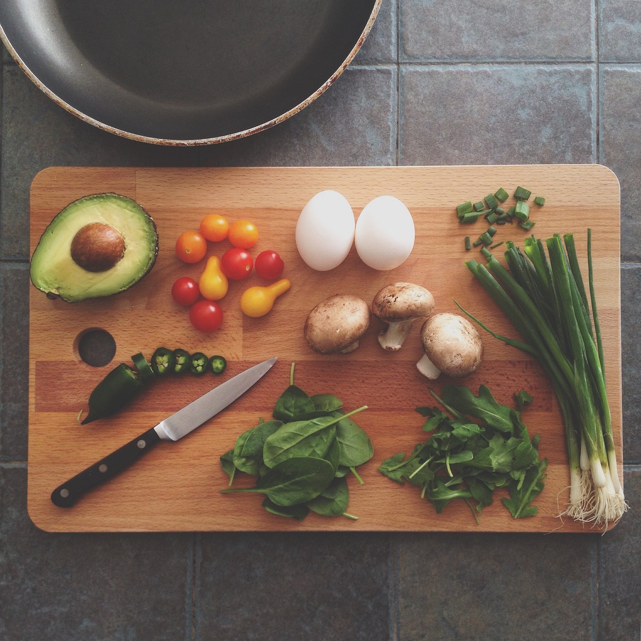 Chopping board setup: Capture a scene of food preparation