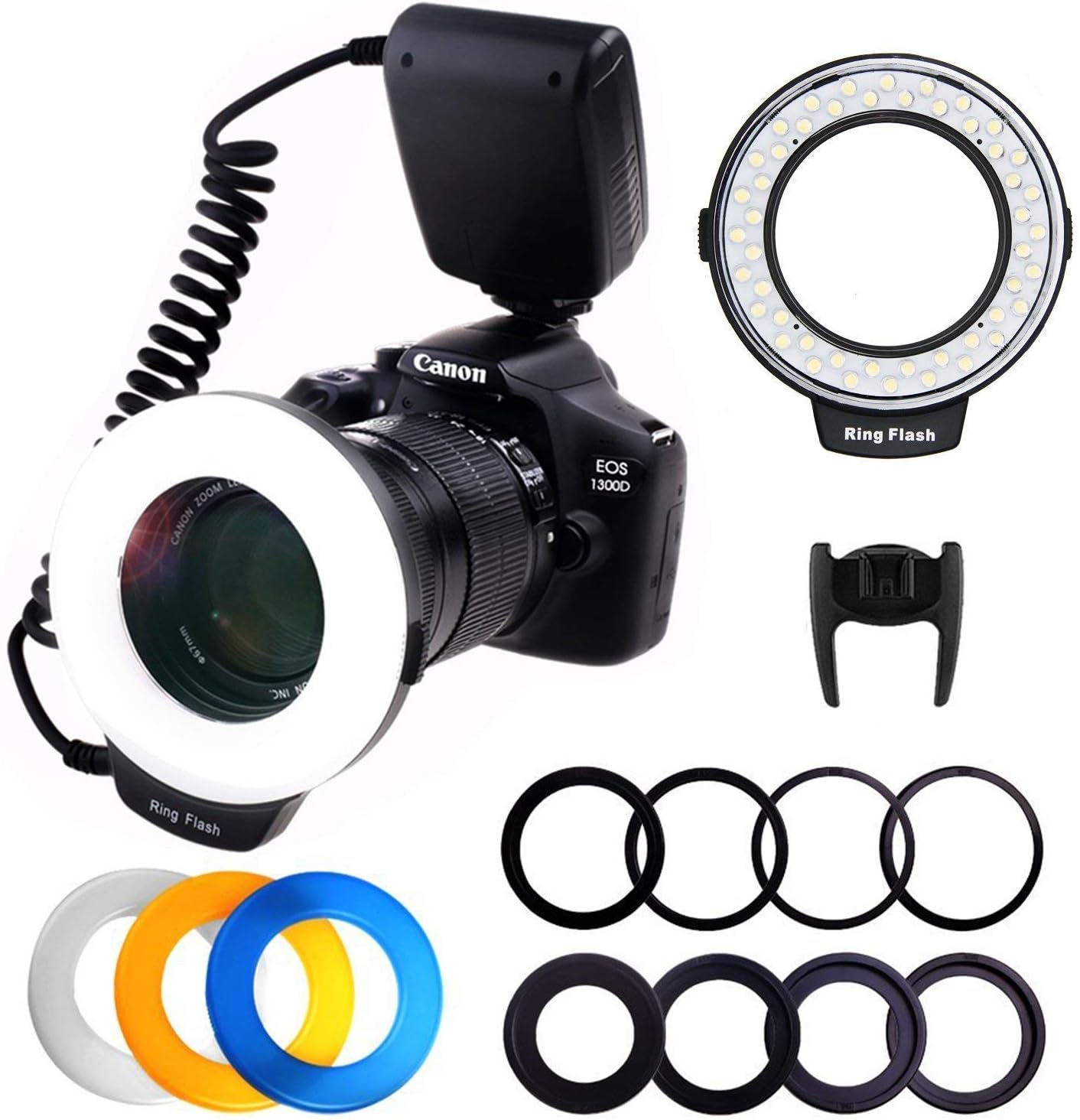 Camera Flash Light with LCD Display Adapter Rings